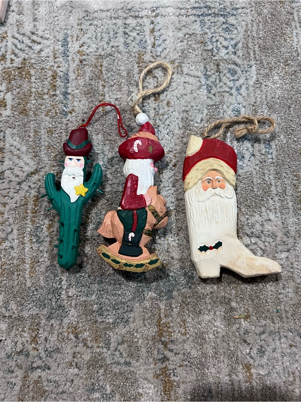 Santa claus wooden hand-painted ornaments cowboy country set of 3 z99